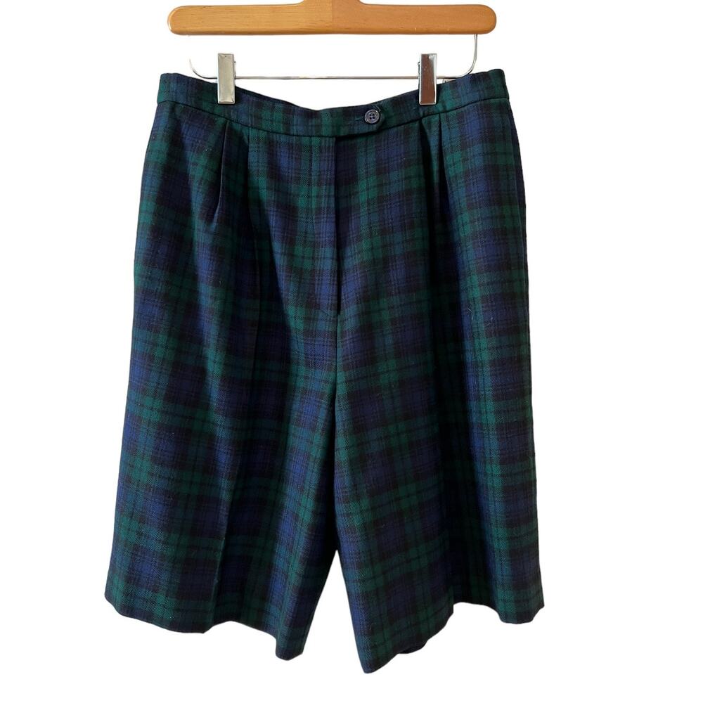 Vintage Jos A Bank Black Watch Tartan Plaid Wool High Waisted shorts